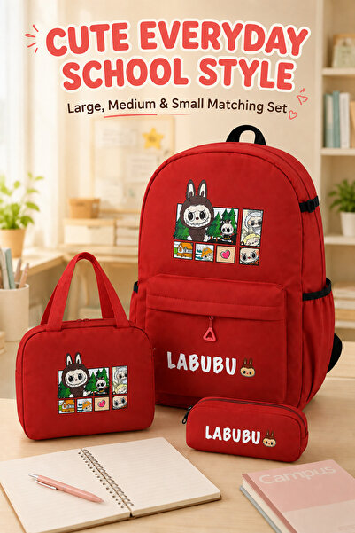 Toy Factory Red 3-Piece Bag Set for Girls – Large School Backpack, Medium Han...