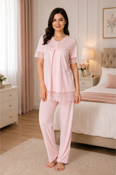 by İGP Breastfeeding-Friendly Maternity Adjustable Waist Elastic Pajama Set E...