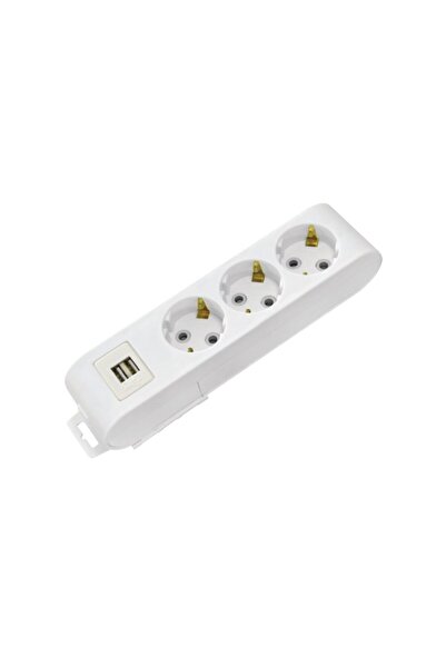 OEM Prelungitor 3 locasuri, Alb, fara cablu, Schuko, 2 x USB