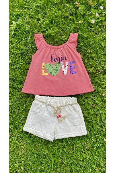 Sinem Çeyiz Nzr 22349 Baby Girl Pink Heart Strap Blouse Shorts Set