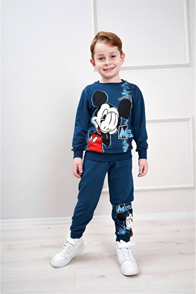 LUFFY KİDS Boy's Patterned 2-Thread Elastic Leg Sweatpants Set
