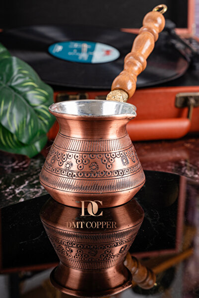 DMT COPPER HOME 2-3 Person Handmade Embroidered Pewter Thick Copper Coffee Pot