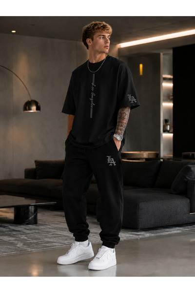 JAWÜ FASHION Los Angeles Sleeve Print Detailed Cotton Oversize T-Shirt Tracks...