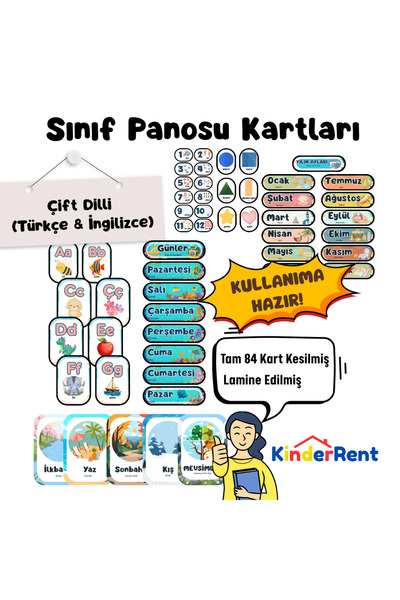 Okyanus Kaşifleri Çift Dilli Eğitici Sınıf Panosu Kartları (Lamine Edilmiş, 84 Parça)