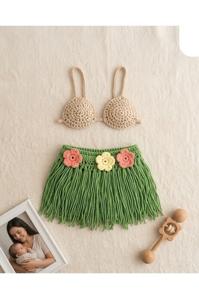 masalsı örgü El Örgüsü Bebek Bikini Seti / Bohem Kız Bebek Kostüm Seti