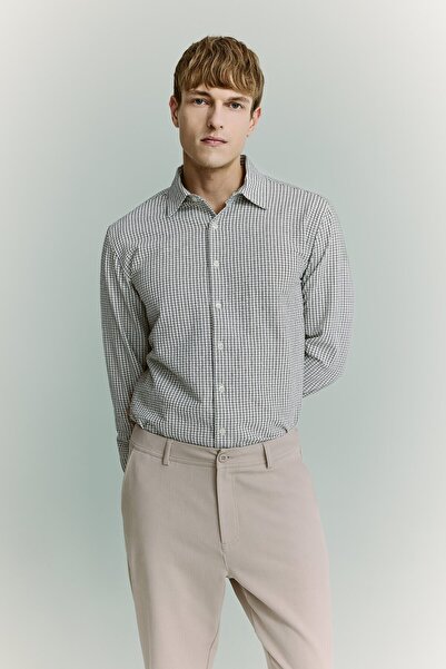 DeFacto Modern Fit Classic Collar Gingham Patterned Cotton Long Sleeve Shirt ...