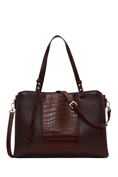 Derimod Women's Brown Long Strap Patterned Shoulder Bag Wb150027Sk