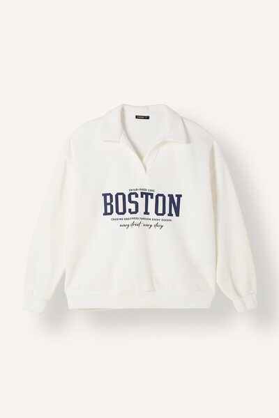DeFacto Relax Fit Open Polo Collar Printed Sweatshirt I3317Ax26Wn