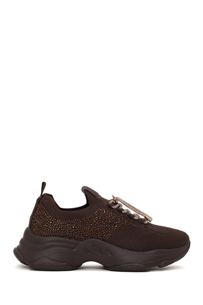 Derimod Zero Women's Brown Lace-Up Stone Detailed Fabric Sneaker Af520000Tt