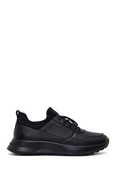 Derimod Men's Black Lace-Up Thick-Soled Leather Sneaker Wm680064Dk