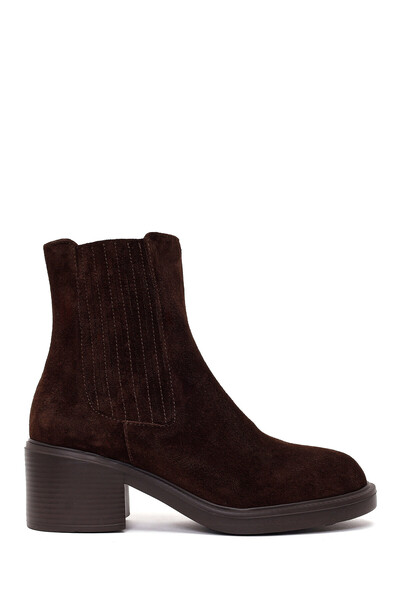 Derimod Women's Brown Zippered Thick Heeled Suede Leather Boots Wf220006Ds