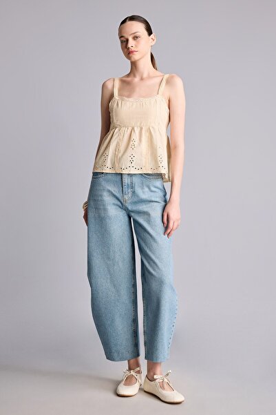 DeFacto 100% Cotton Barrel Fit Regular Waist Jeans I2379Ax26Au