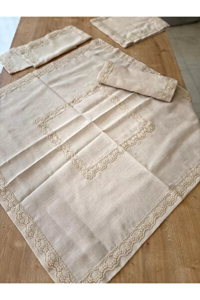 Ceki Home Living Room Set Dowry Set Cream Gold Runner Set 5 Piece Linen Runne...