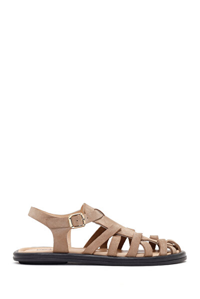 Derimod Women's Beige Buckle Suede Leather Sandals 26Sfd132210
