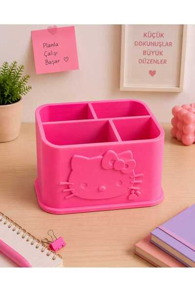 Luvena Hello Kitty Figürlü Pembe Masaüstü Organizer Kalemlik – Çok Bölmeli Kı...