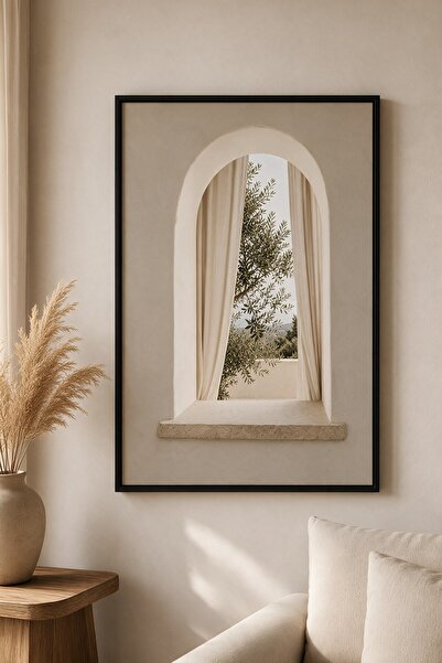 KOLAJTASARIM Single Metal Framed Glass Table - Ecru Arched Window |   Wall Pa...