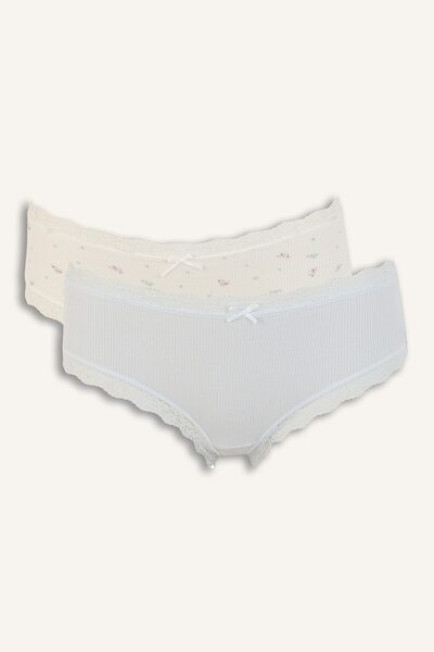 DeFacto Lace and Bow Detailed Ribbed 2-Piece Slip Panties I4000Ax26Au