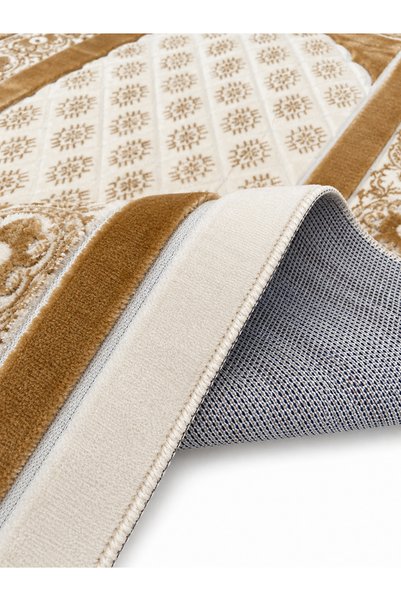 Pamuklife Ultra Luxurious Velvet Woven Prayer Rug with Soft Texture and Fringes, Mihrimah Patterned Prayer Rug, Mink