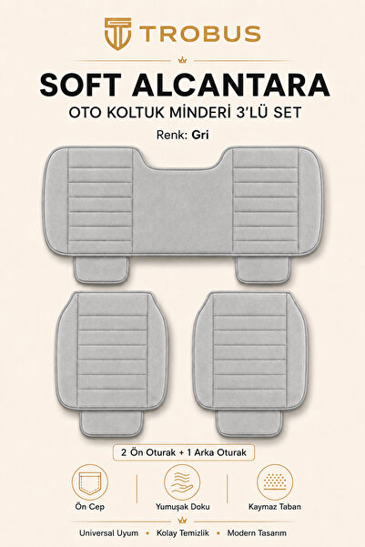 TROBUS Togg T10X Uyumlu Soft Alkantara Çizgili Baby Face Kumaş 3'lü Minder Gri