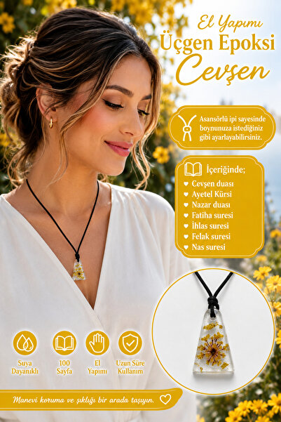 hennadibace Epoxy Triangle Neck Amulet (Handcrafted) Cevşenül Kebir, Nazar Ay...