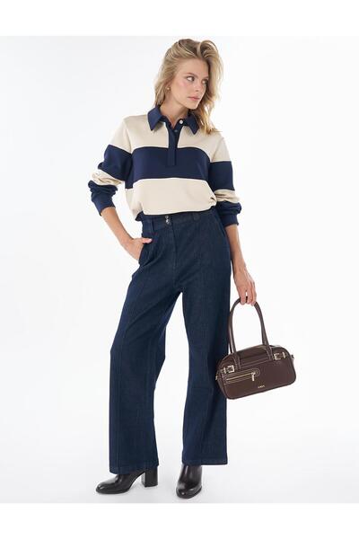 Kayra Seam-Stitched Denim Trousers Dark Navy Blue