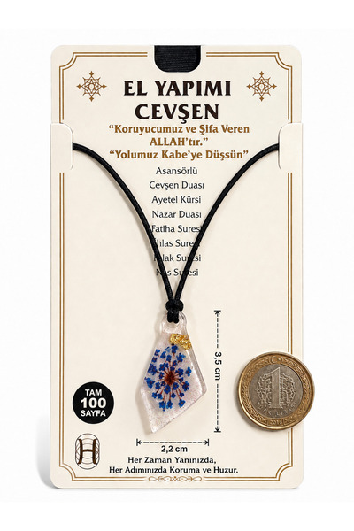 hennadibace Epoxy Crystal Cut Neck Pendant (Handcrafted) Cevşenül Kebir,Nazar Ayeti,Ayetel Kürsi,Felak and Nas Surahs,Spiritual Armor