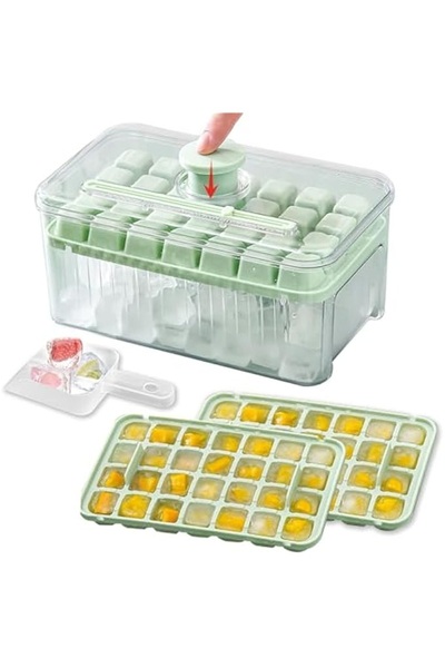 Verci 56 Grid Double Layer Ice Cube Tray Set with Lid and Storage Bin Easy Re...