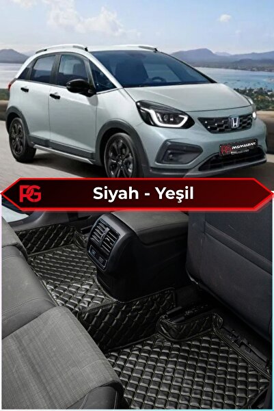 PASPASGRAFT Honda Jazz Hybrid Crosstar Siyah Üzeri Yeşil Dikiş 8D Diamond Pre...