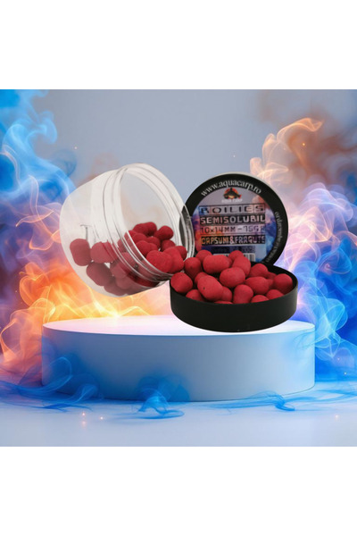 AQUA CARP Boilies Carlig Semisolubil 10x14MM Capsuni & Fragrant 75GR
