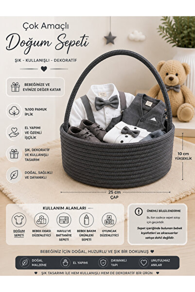 Home Hand Knitted Wicker Rope Baby Birth Gift Basket - Baby Room Organizer Di...