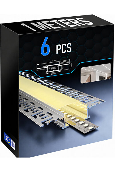 OEM Set of 6 recessed profiles for LED strips, 20 mm wide, 6 m, 100 x 6.4 x 1...