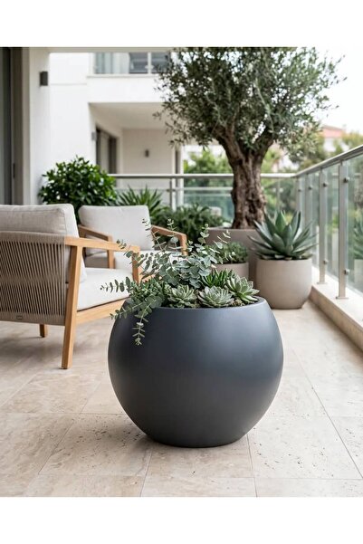 ZEVLİ Küre Saksı 30 cm Antrasit Modern Şık Dekoratif İç ve Dış Mekan Saksısı