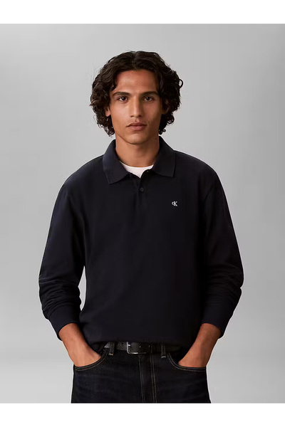 Calvin Klein Erkek Uzun Kollu Rahat Kesim Lacivert Polo Yaka T-Shirt