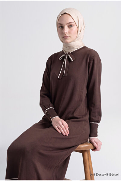 Armine Knitted Dress with Scarf Bitter Brown