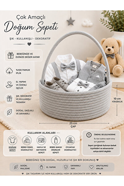 Home Hand Knitted Wicker Rope Baby Birth Gift Basket - Baby Room Organizer Di...