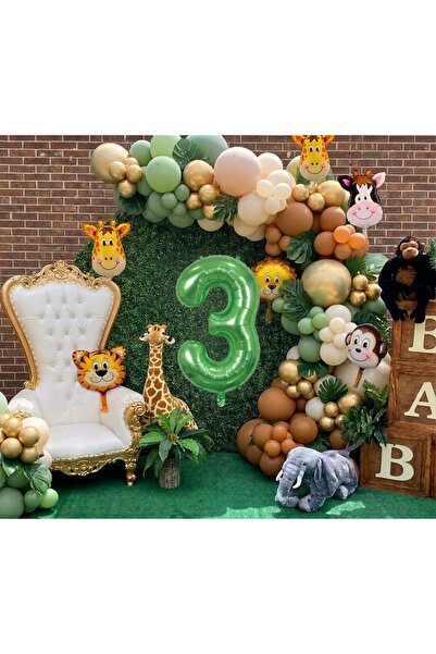 Işıltı Balon Dükkanı Safari Themed Birthday Decoration Set with 1-Year-Old Nu...