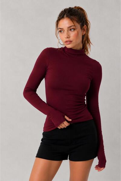 MODiSCHO Bluză și body de bază pentru femei, cu guler înalt, croială slim, ultra moale, elastică, din bumbac Lycra