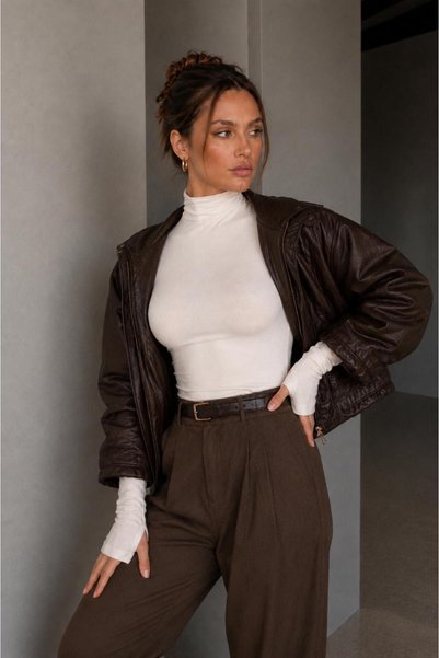 MODiSCHO Bluză și body de bază pentru femei, cu guler înalt, croială slim, ultra moale, elastică, din bumbac Lycra