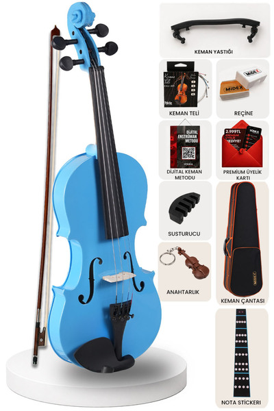 Midex HGA-44LTB-TYS 4/4 Kaliteli Mavi Keman Seti Tam Boy Profesyonel