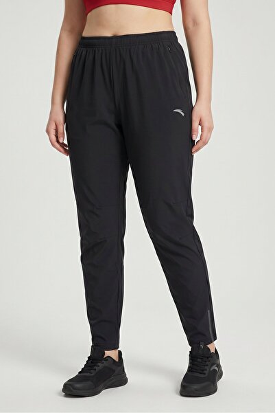 Anta Women Slim Fit Brand Logo Training Track Pants, Black