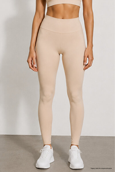 WILD BEE Women's Beige High Waist Slimming Stretchy Leggings