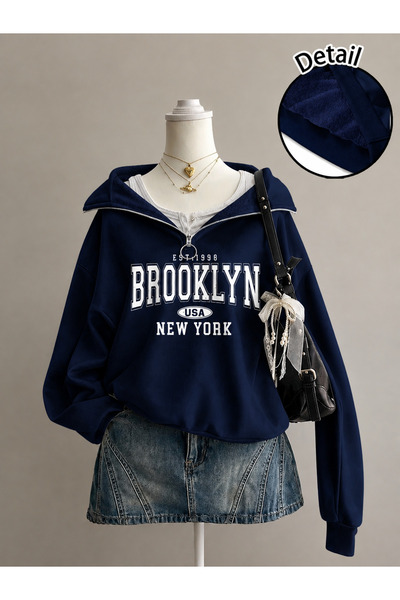 Revasser Unisex Erkek/Kadın BROOKLYN1998 Özel Baskılı Renkli Dik Yaka Yarım F...
