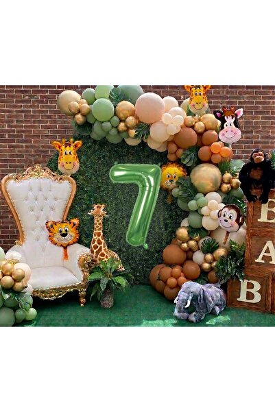 Işıltı Balon Dükkanı Safari Themed Birthday Decoration Set with 1-Year-Old Nu...