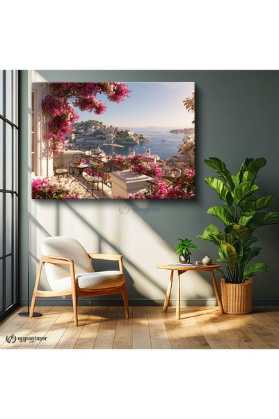 oppanimor Yatay Kanvas Tablo Akdeniz Sahil Kasabası Manzara Tablosu Ev Ofis D...