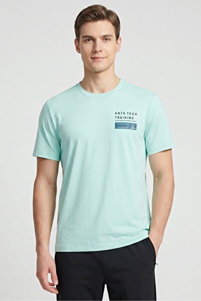 Anta Men Regular Fit Short Sleeve Outdoor T-shirt, Aqua Blue