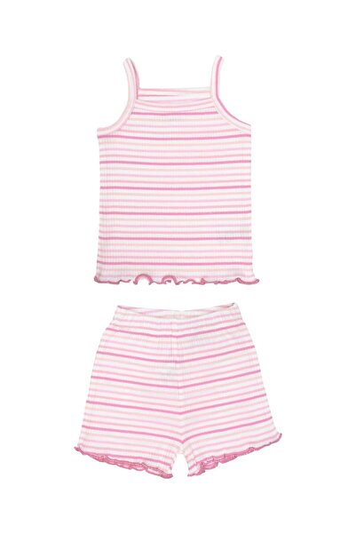 OrganicKid Mini Me Kız Bebek Pembe Askılı Üst ve Şort Pijama Takımı