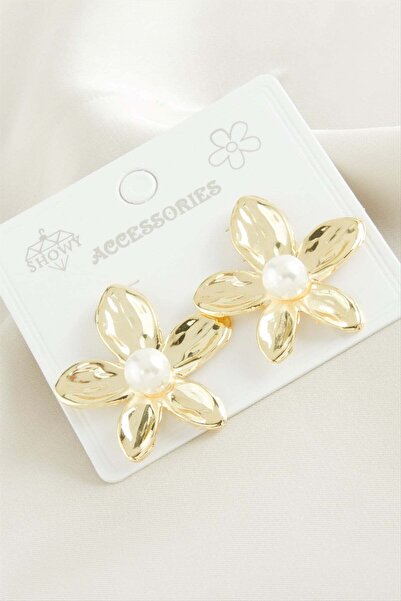TakÇalıştır Flower Pearl Metal Earrings