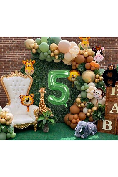 Işıltı Balon Dükkanı Safari Themed Birthday Decoration Set with Number Option...