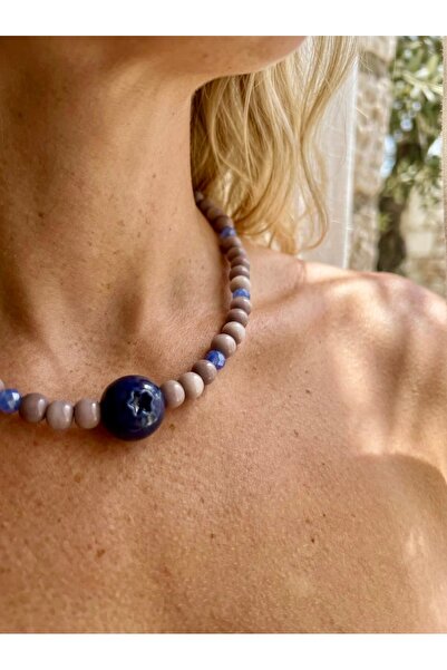 ILSA Natural Lavender Cat's Eye and Blueberry Fruit Necklace