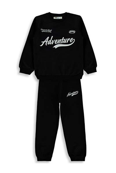 Civil Boys Adventure Printed Tracksuit Set for Ages 6-9 - Black